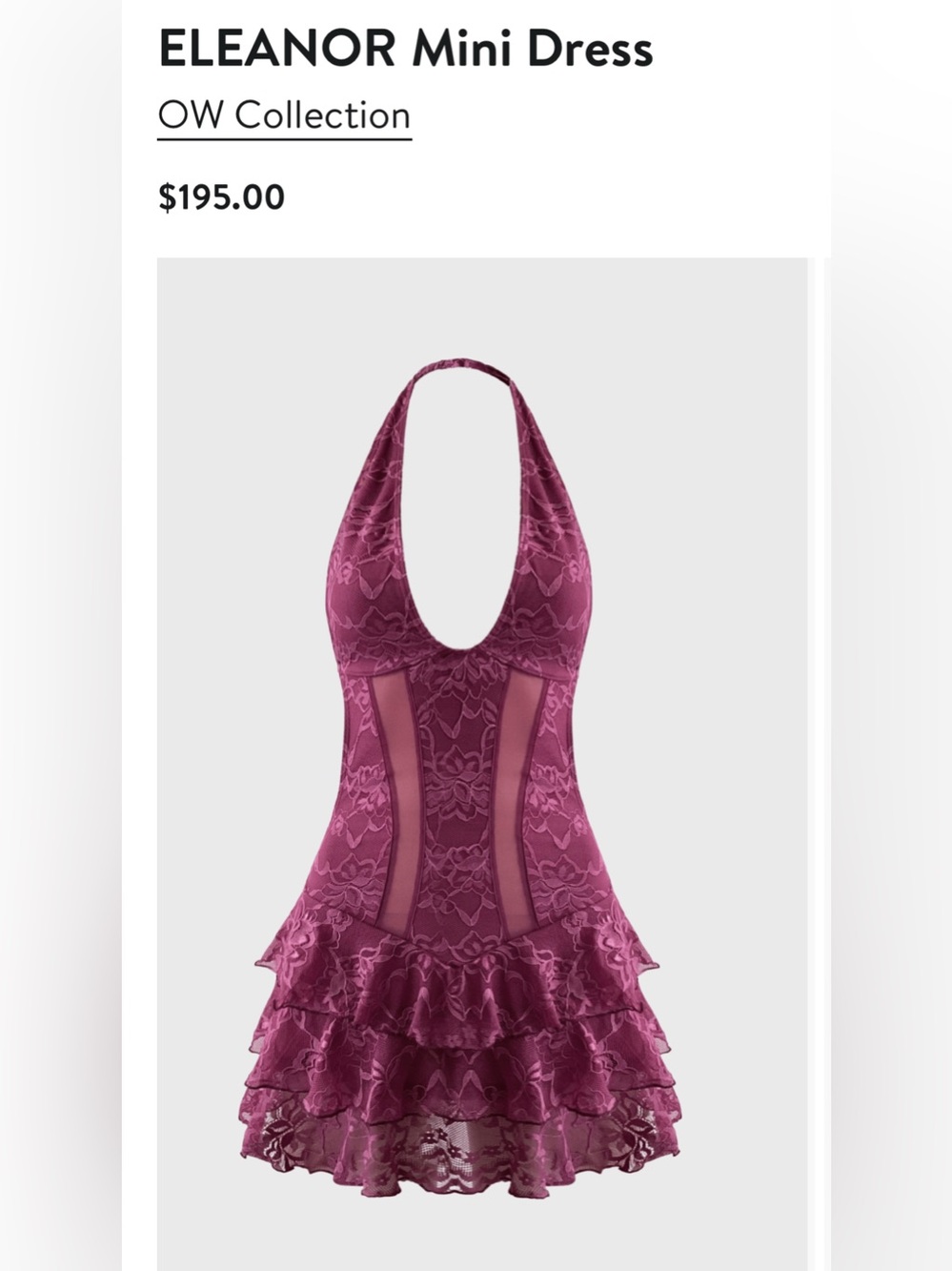 OW COLLECTION SZ SMALL NWT ELEANOR DRESS